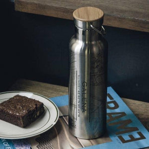 Galena Map Bottle with Bamboo Top in Stainless Steel